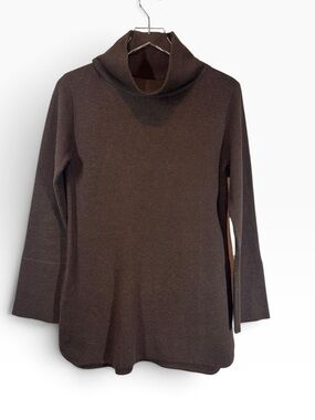 BURGESS Women's Small Brown Long Turtle Neck Sweater Tunic with Pockets